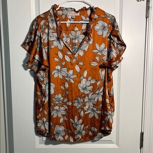 Philosophy - Orange and White Floral Blouse